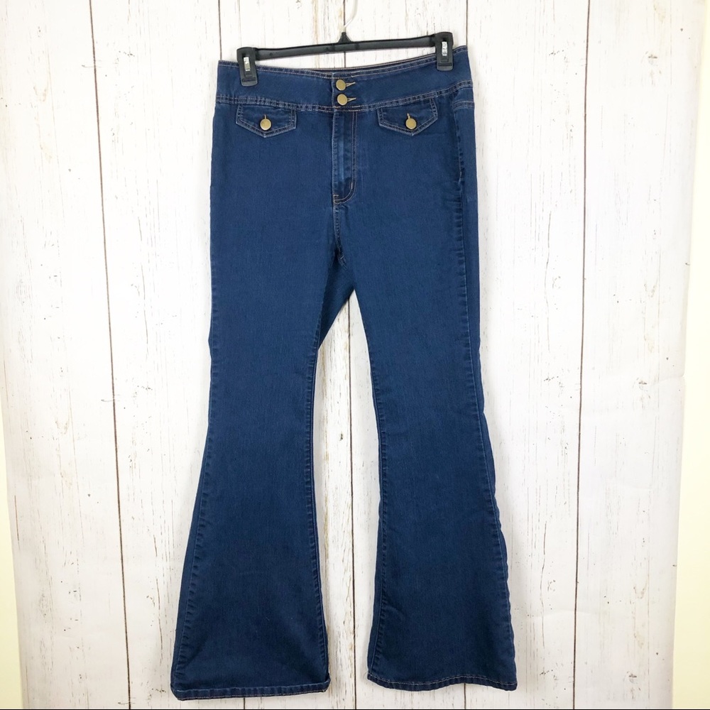 Forever 21 High Waisted Dark Wash Flare Jeans